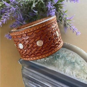 Western tooled leather cuff bracelet